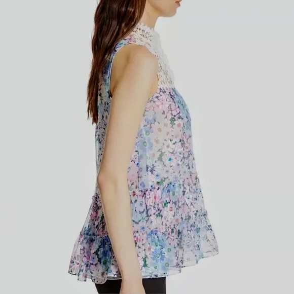 KATE SPADE Silk Lace Devore Blouse WOMEN'S L Pink Daisy Floral Romantic Ruffles - Picture 4 of 16